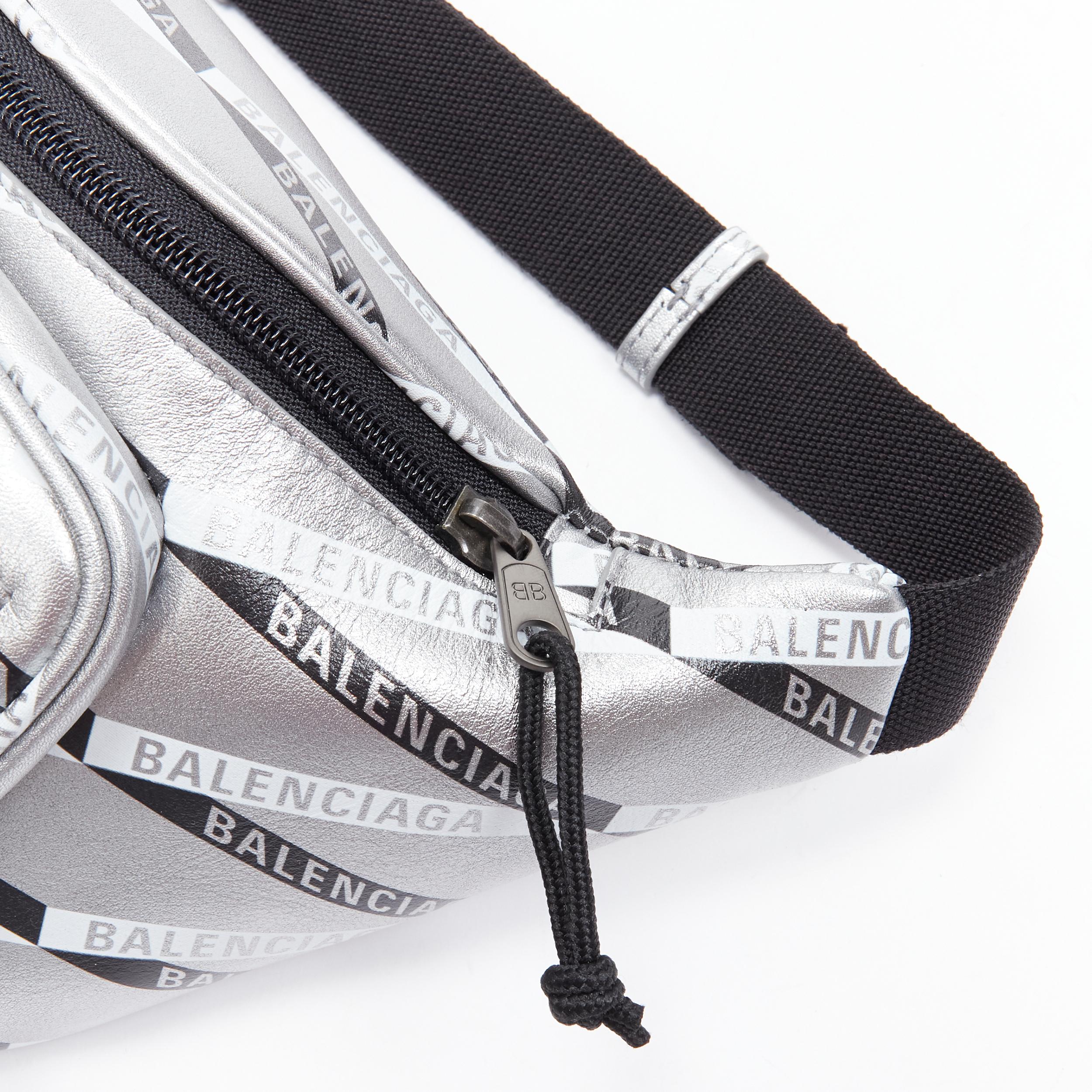 new BALENCIAGA Explorer silver black logo print leather crossbody belt bag 1