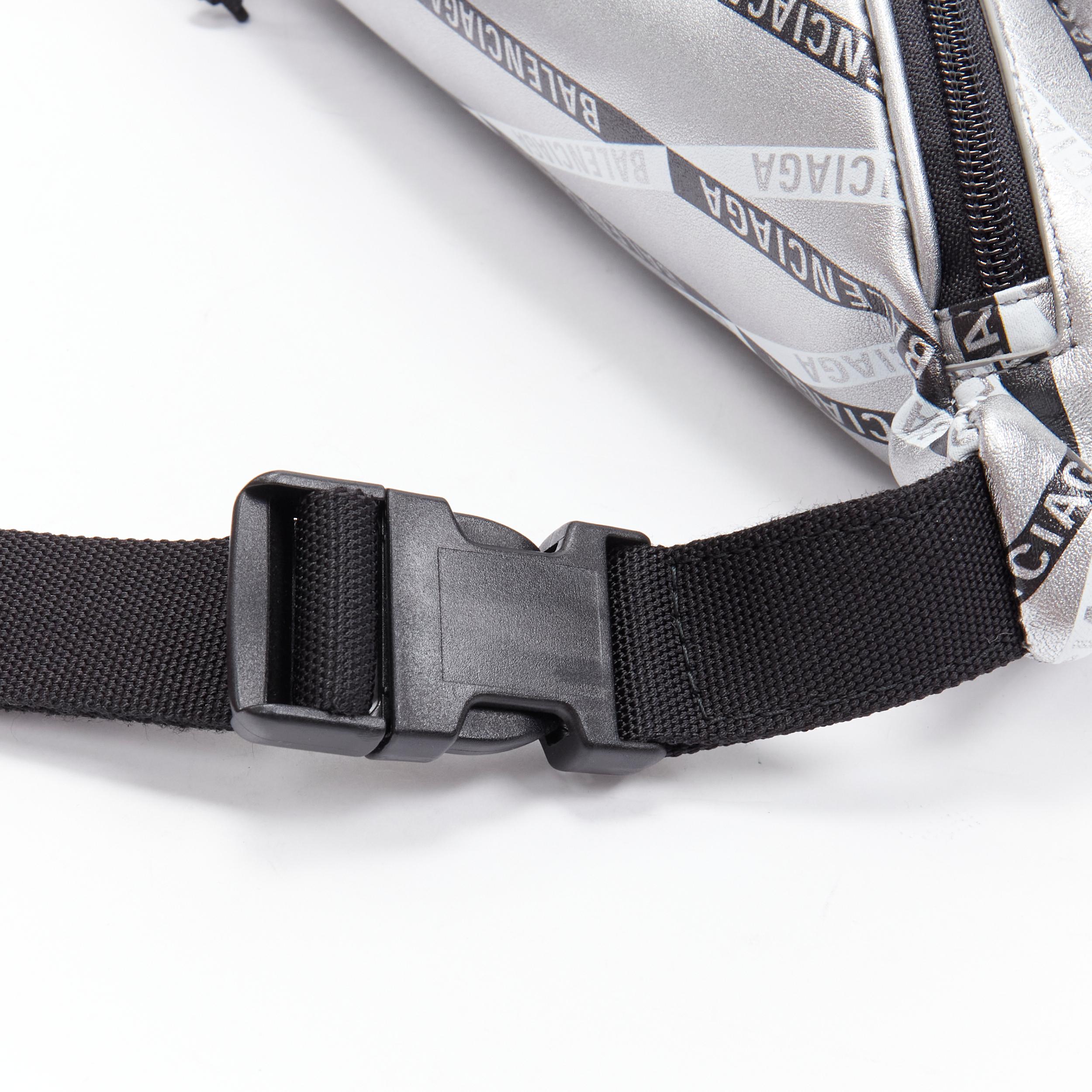 new BALENCIAGA Explorer silver black logo print leather crossbody belt bag 2