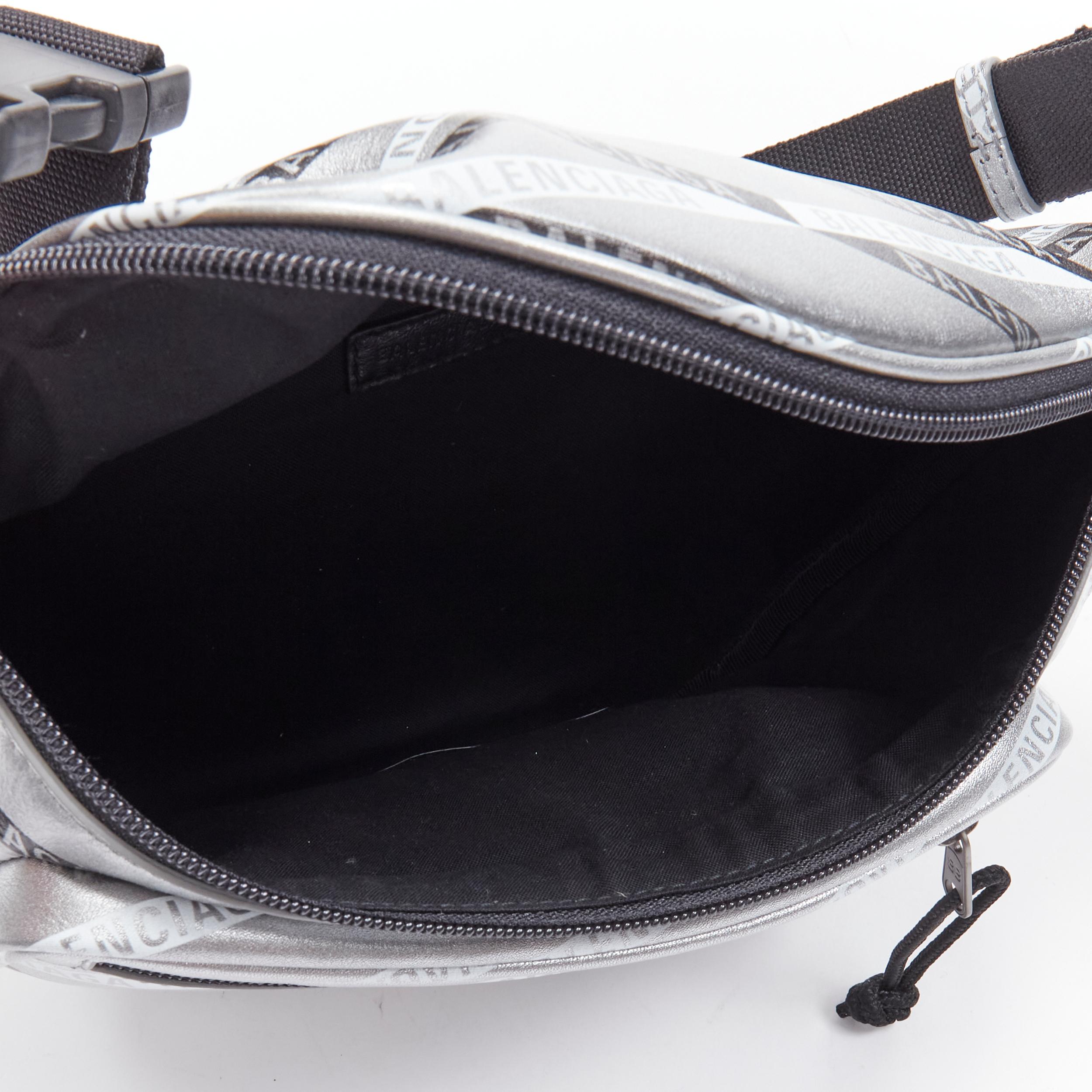 new BALENCIAGA Explorer silver black logo print leather crossbody belt bag 3