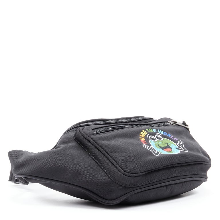 new BALENCIAGA Explorer You Are The World embroidered black nylon waist bag  For Sale at 1stDibs