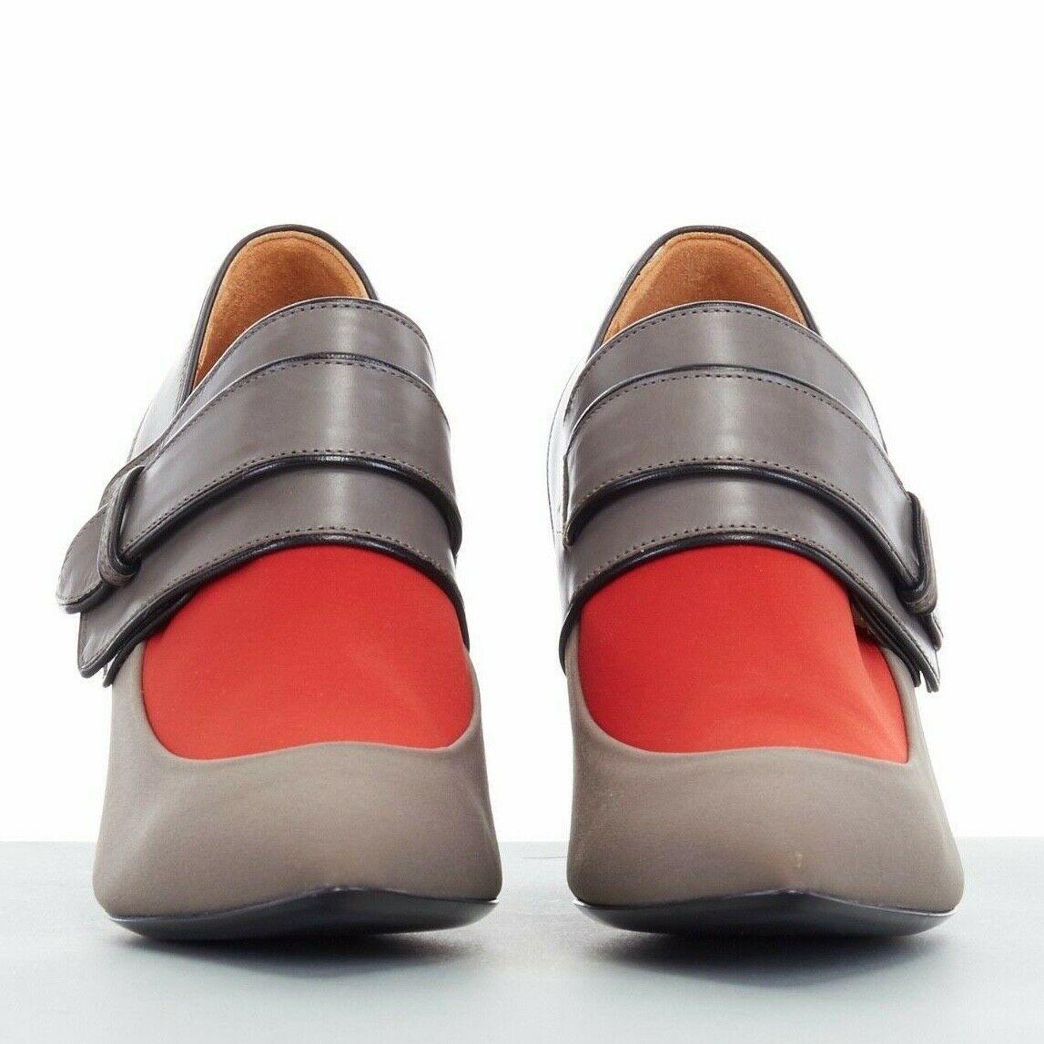 Gray new BALENCIAGA GHESQUIERE AW12 grey orange pointy wedge heel shoes EU38 US8 UK5