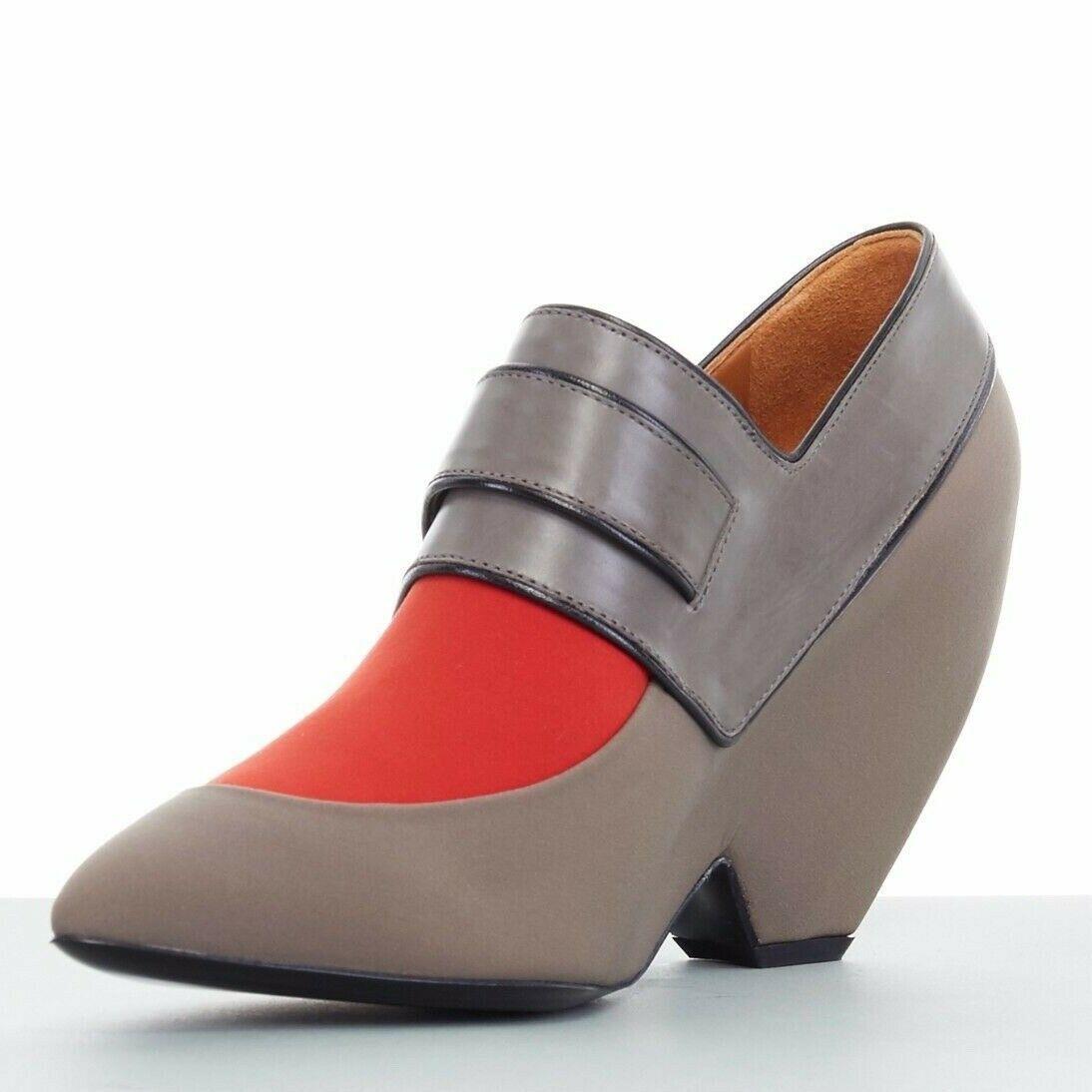 new BALENCIAGA GHESQUIERE AW12 grey orange pointy wedge heel shoes EU38 US8 UK5 In Good Condition In Hong Kong, NT