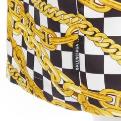 new BALENCIAGA gold vintage chain black white checker shirt dress robe FR38