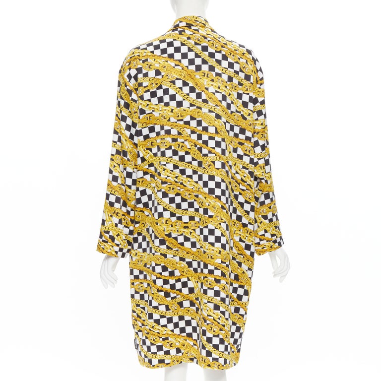 Checker Robe new BALENCIAGA gold vintage chain black white checker shirt dress robe ...