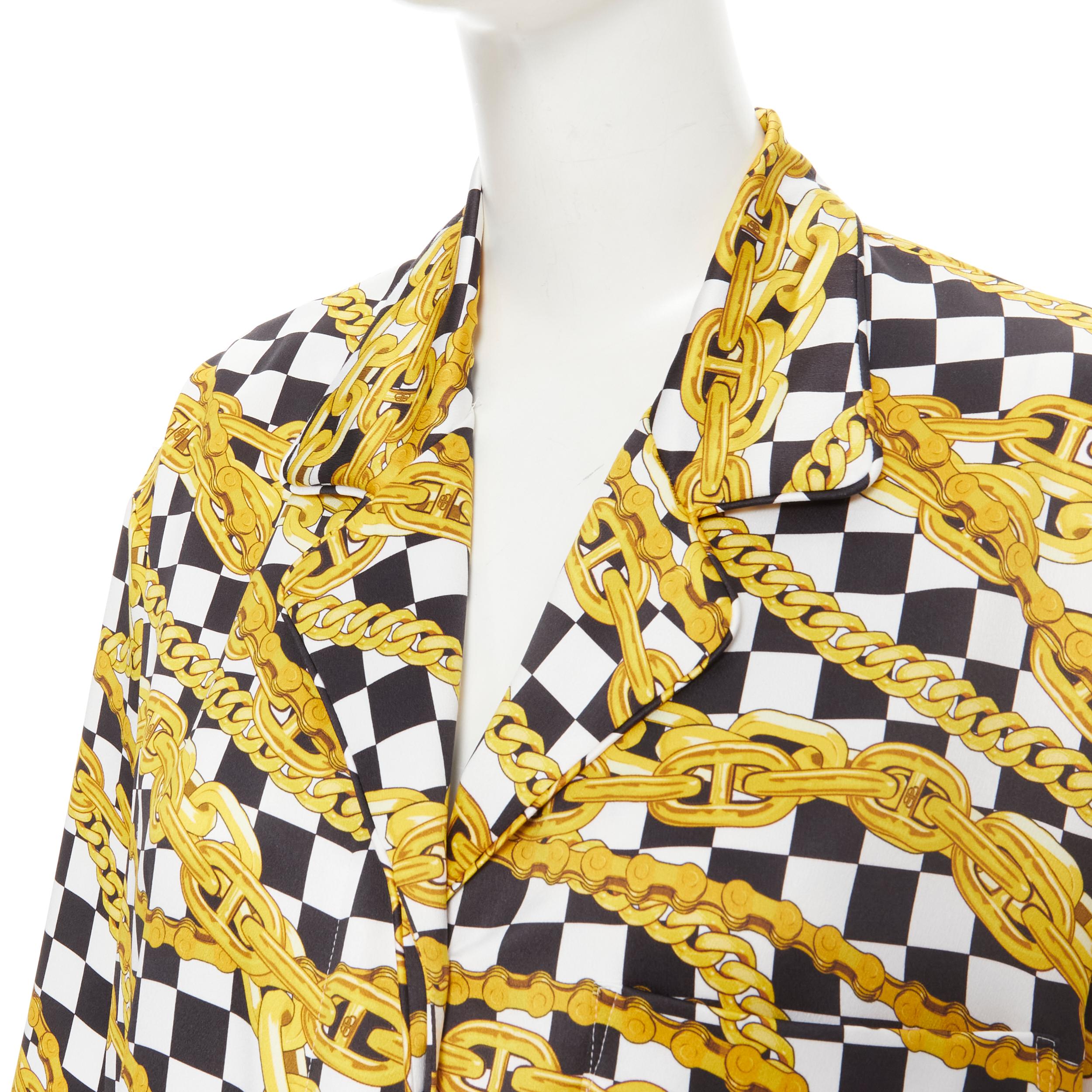 new BALENCIAGA gold vintage chain black white checker shirt dress robe FR38 In New Condition In Hong Kong, NT