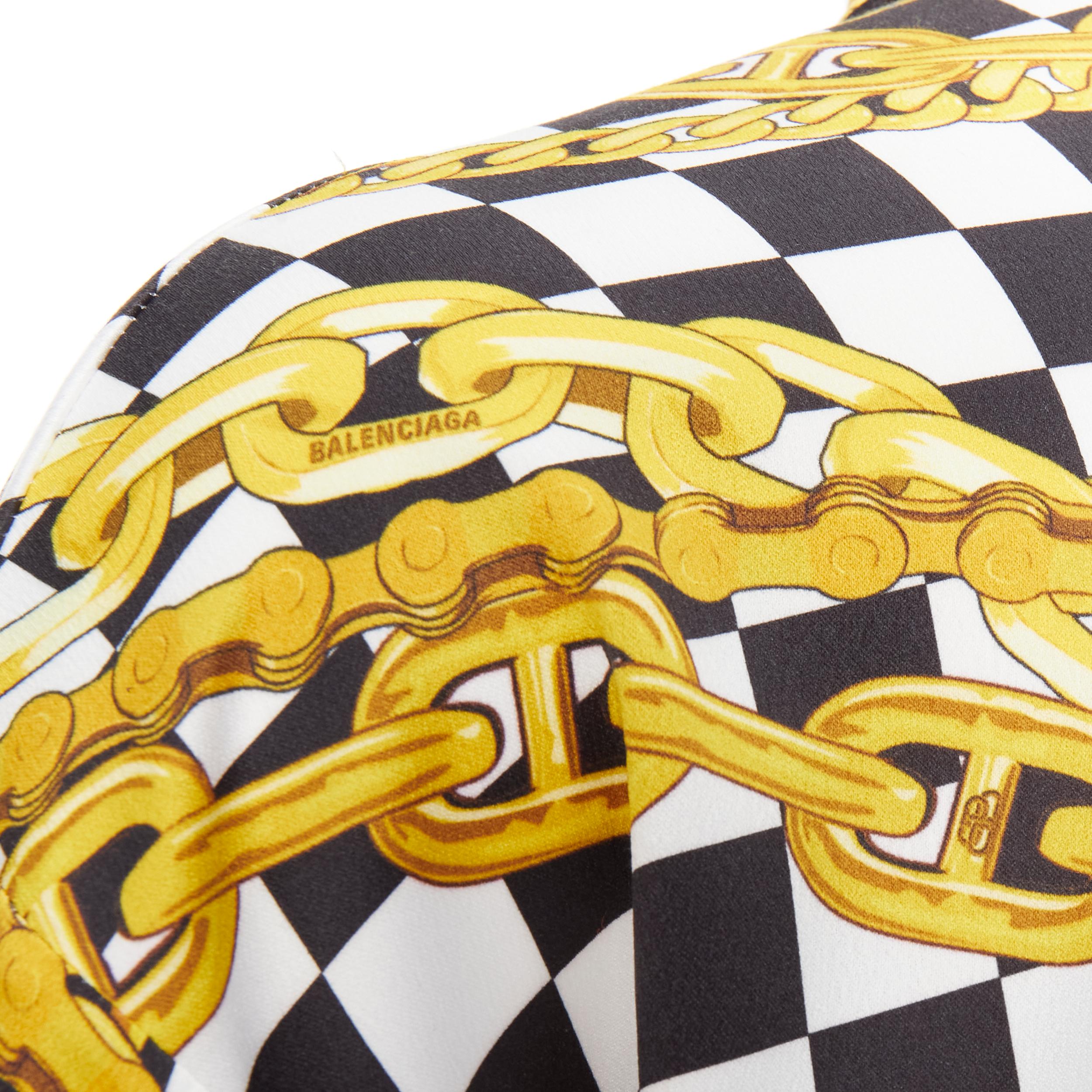 Women's new BALENCIAGA gold vintage chain black white checker shirt dress robe FR38