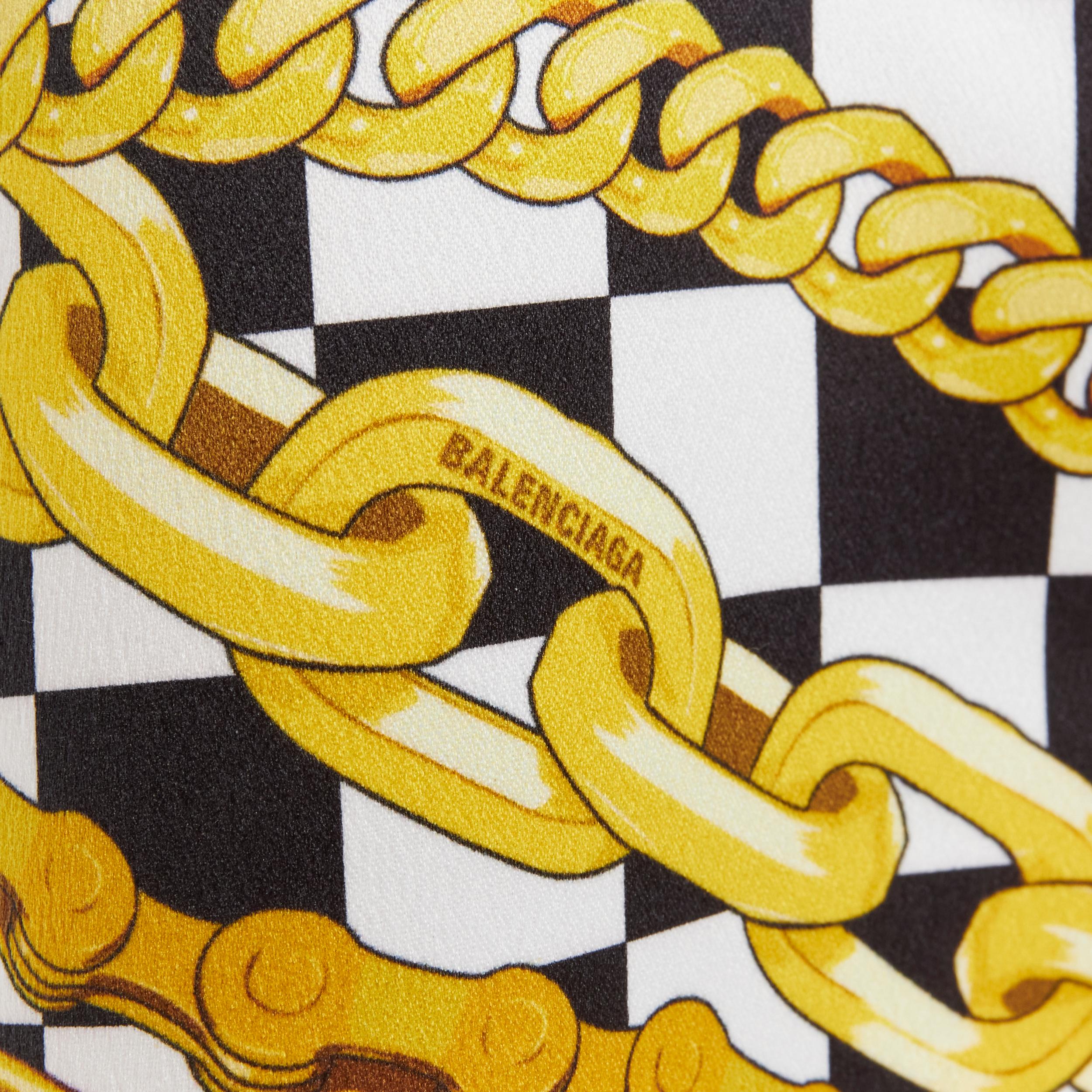 new BALENCIAGA gold vintage chain black white checker shirt dress robe FR38 1