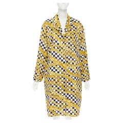 new BALENCIAGA gold vintage chain black white checker shirt dress robe FR38