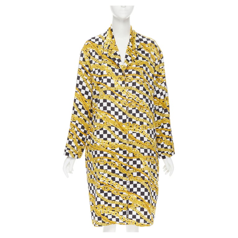 Checker Robe new BALENCIAGA gold vintage chain black white checker shirt dress robe ...