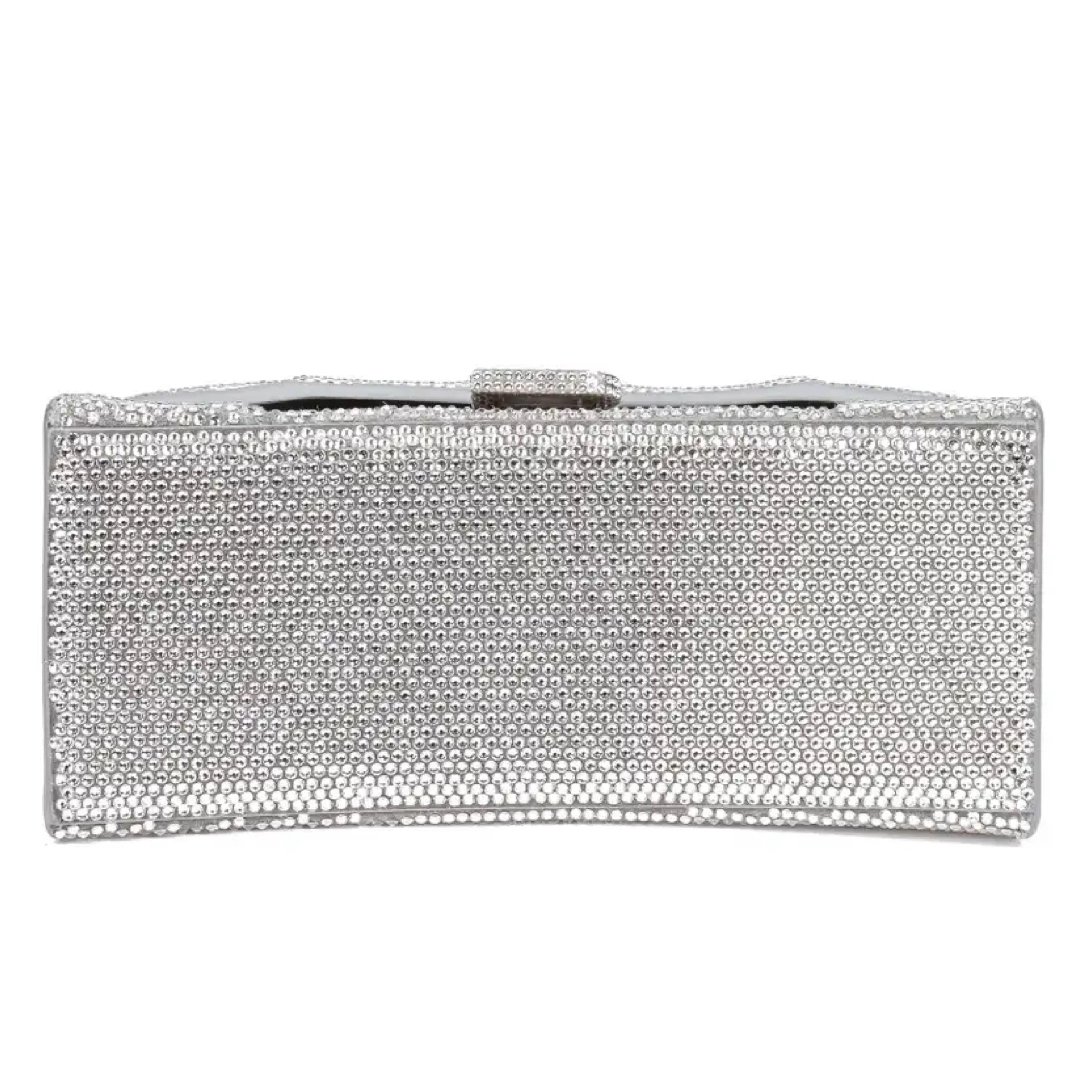 NEW Balenciaga Gray Hourglass XS Suede Calfskin Rhinestones Crossbody Bag For Sale 9