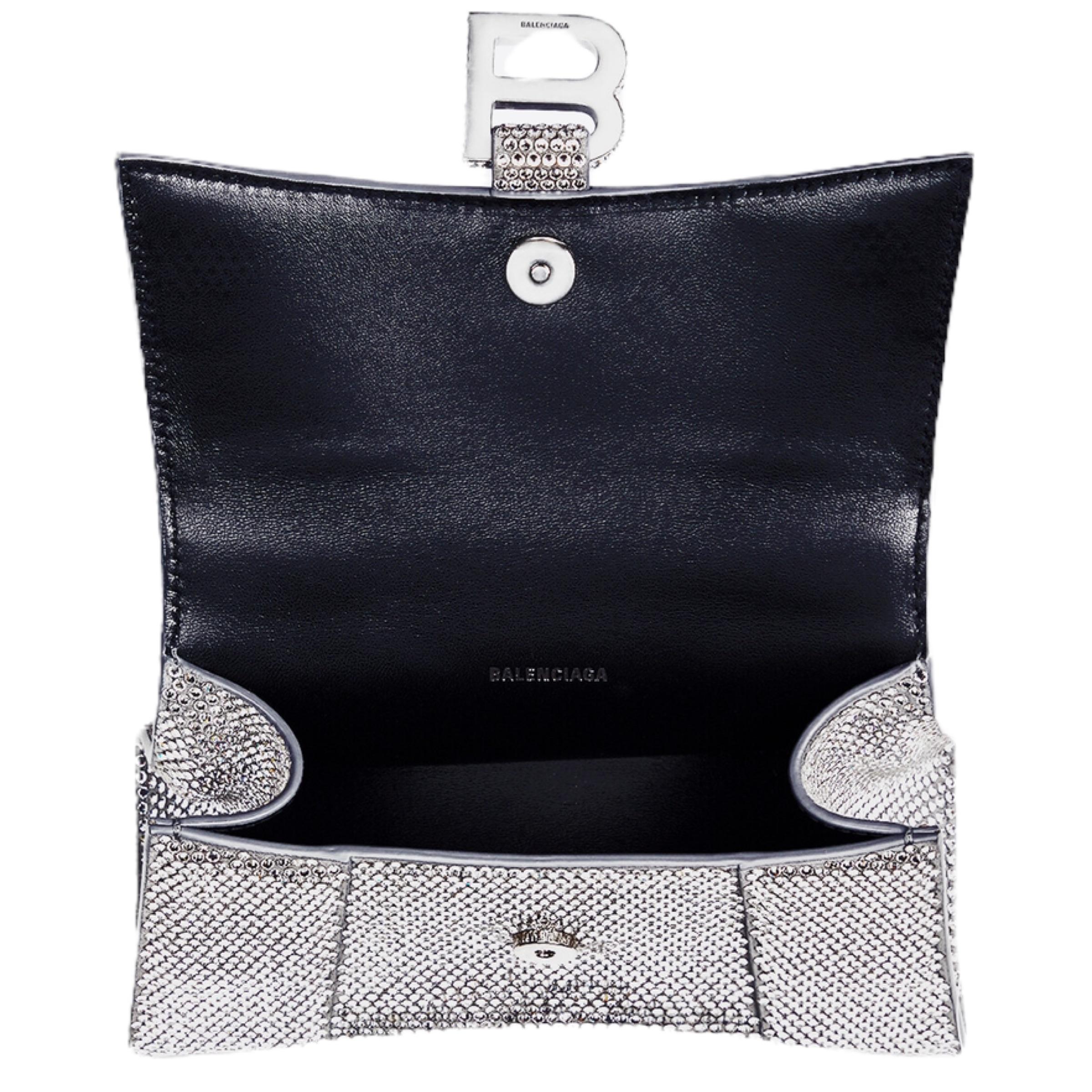 NEW Balenciaga Gray Hourglass XS Suede Calfskin Rhinestones Crossbody Bag For Sale 10