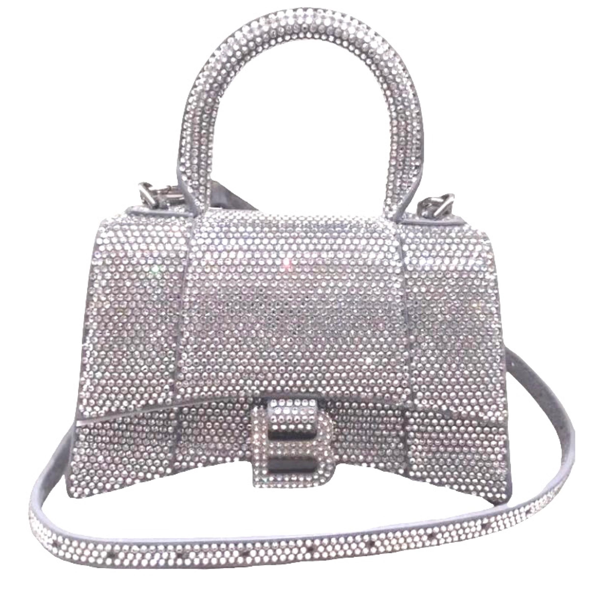 NEW Balenciaga Gray Hourglass XS Suede Calfskin Rhinestones Crossbody Bag For Sale 1