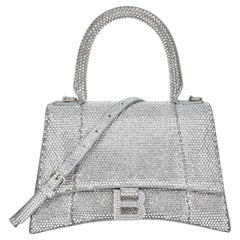 NEW Balenciaga Gray Hourglass XS Suede Calfskin Rhinestones Crossbody Bag