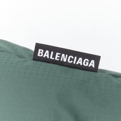 new BALENCIAGA green grid nylon logo embroidered oversized padded puffer EU46 S