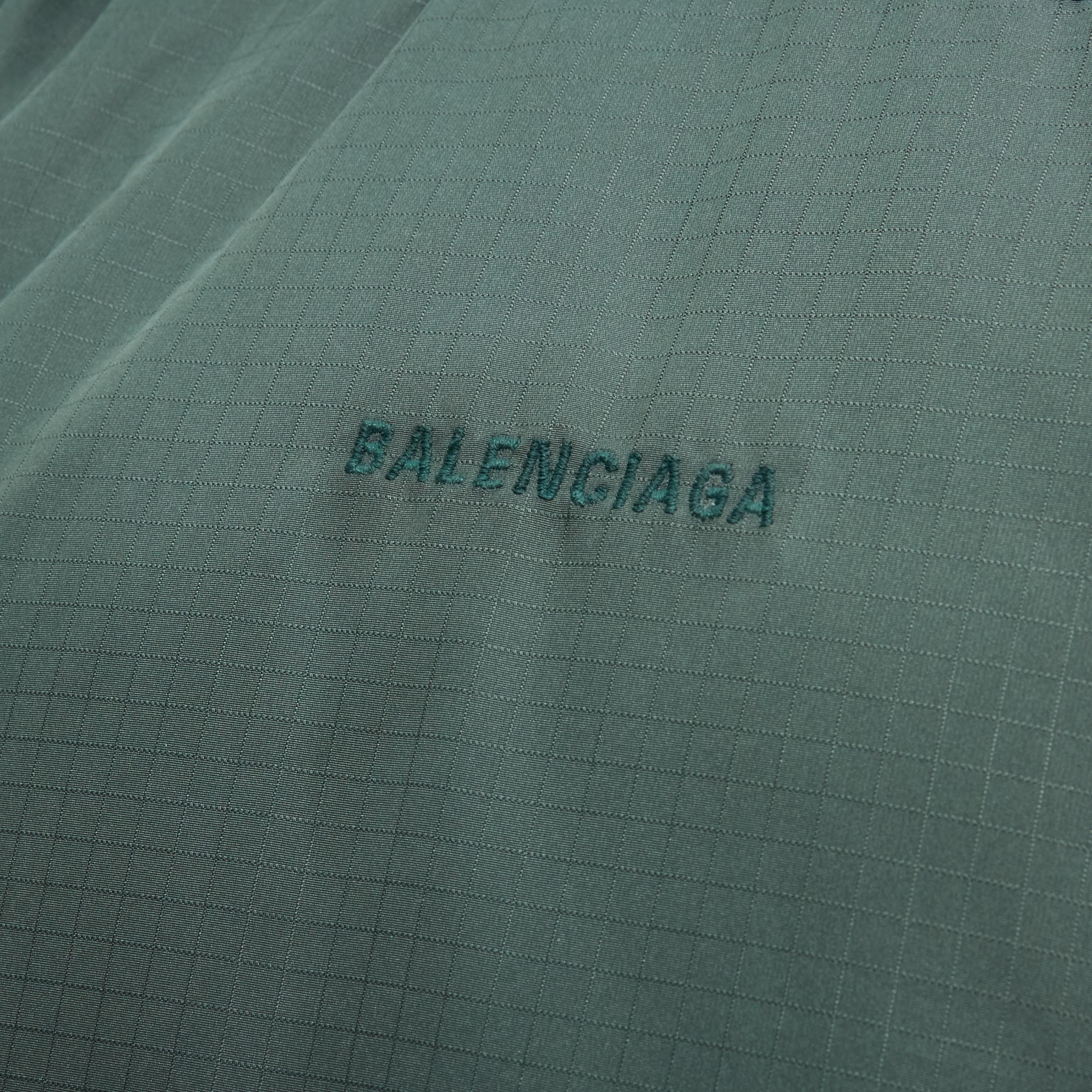 new BALENCIAGA green grid nylon logo embroidered oversized padded puffer EU46 S 1