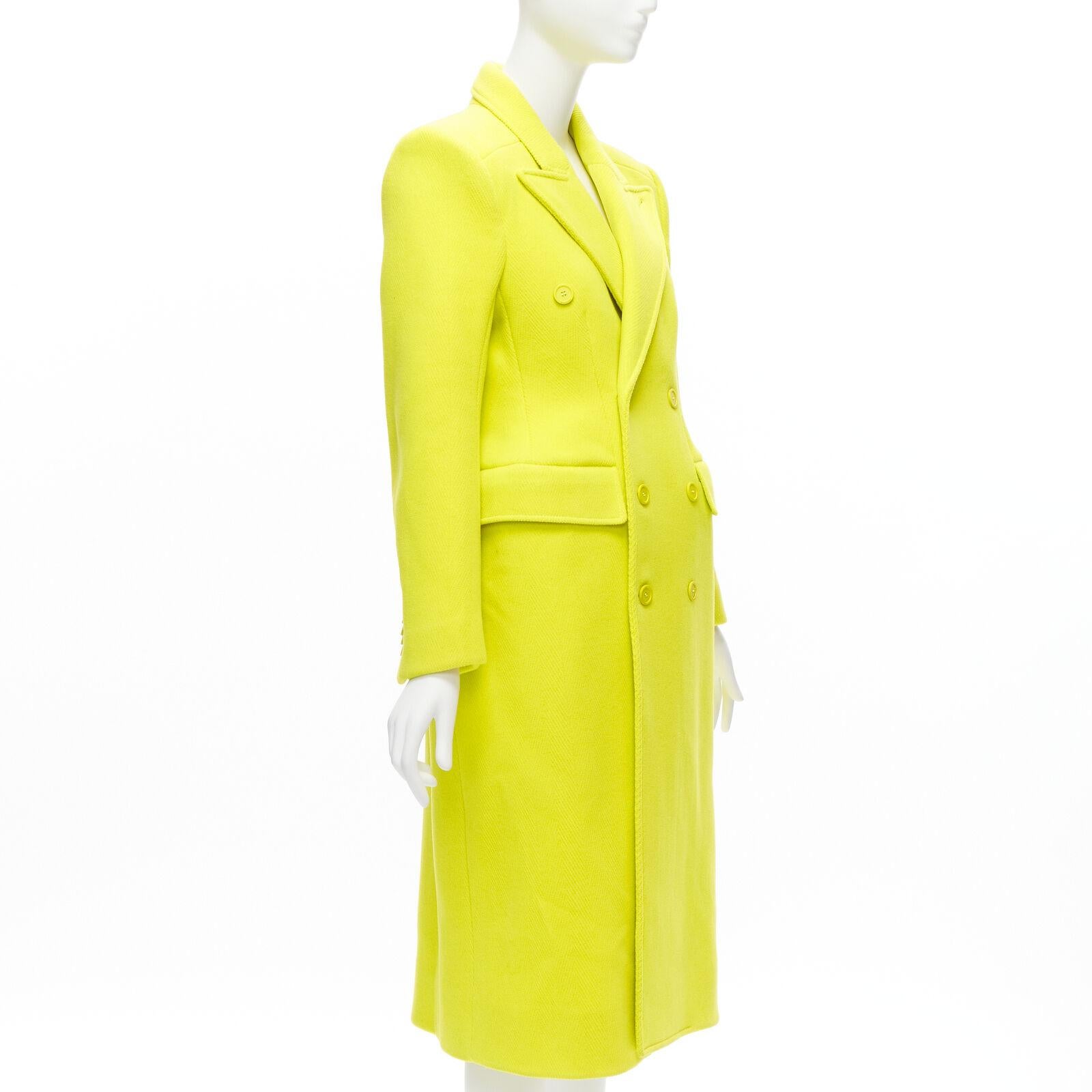 Yellow new BALENCIAGA Hourglass bright yellow wool double breasted peplum coat FR34 XS For Sale