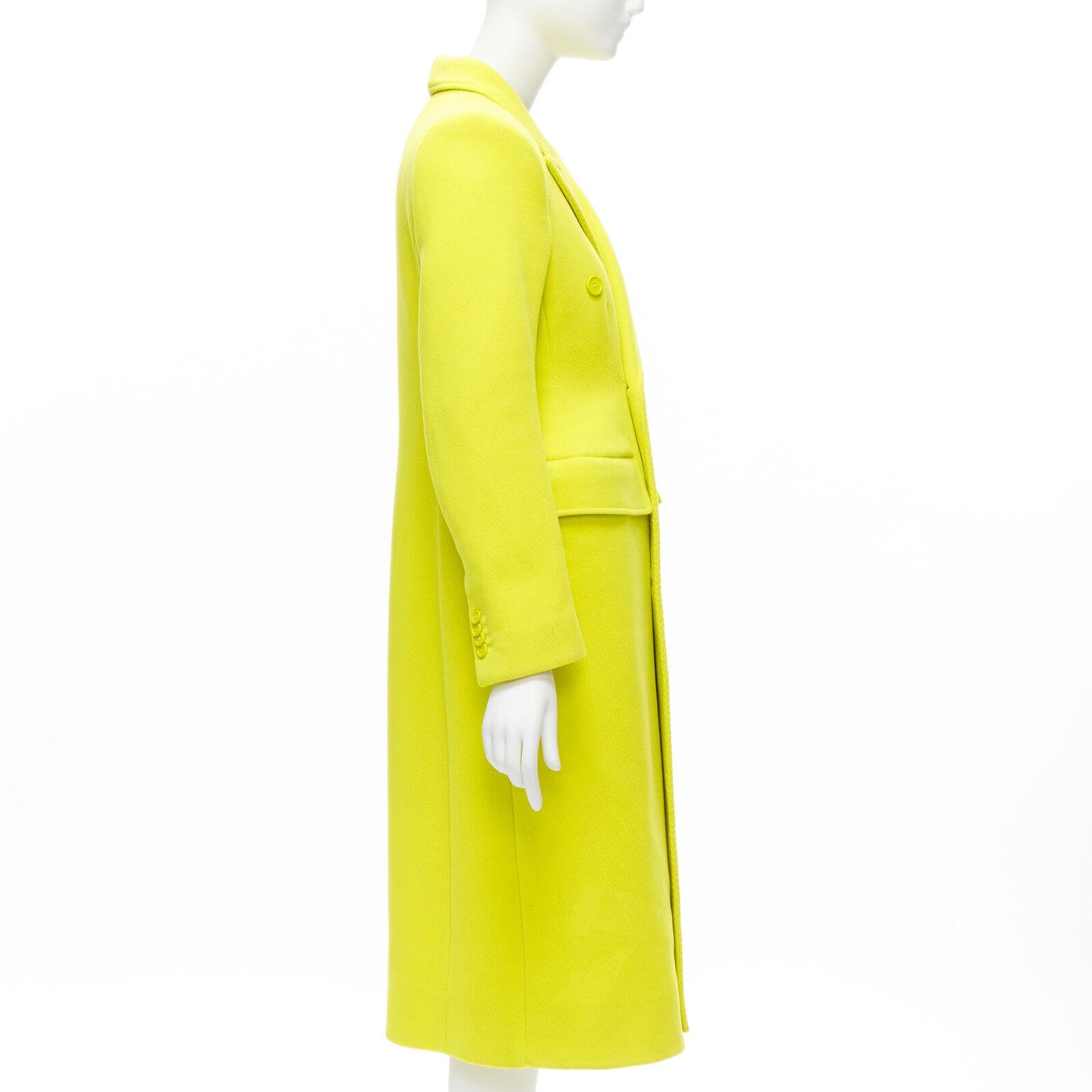 new BALENCIAGA Hourglass bright yellow wool double breasted peplum coat FR34 XS In New Condition For Sale In Hong Kong, NT