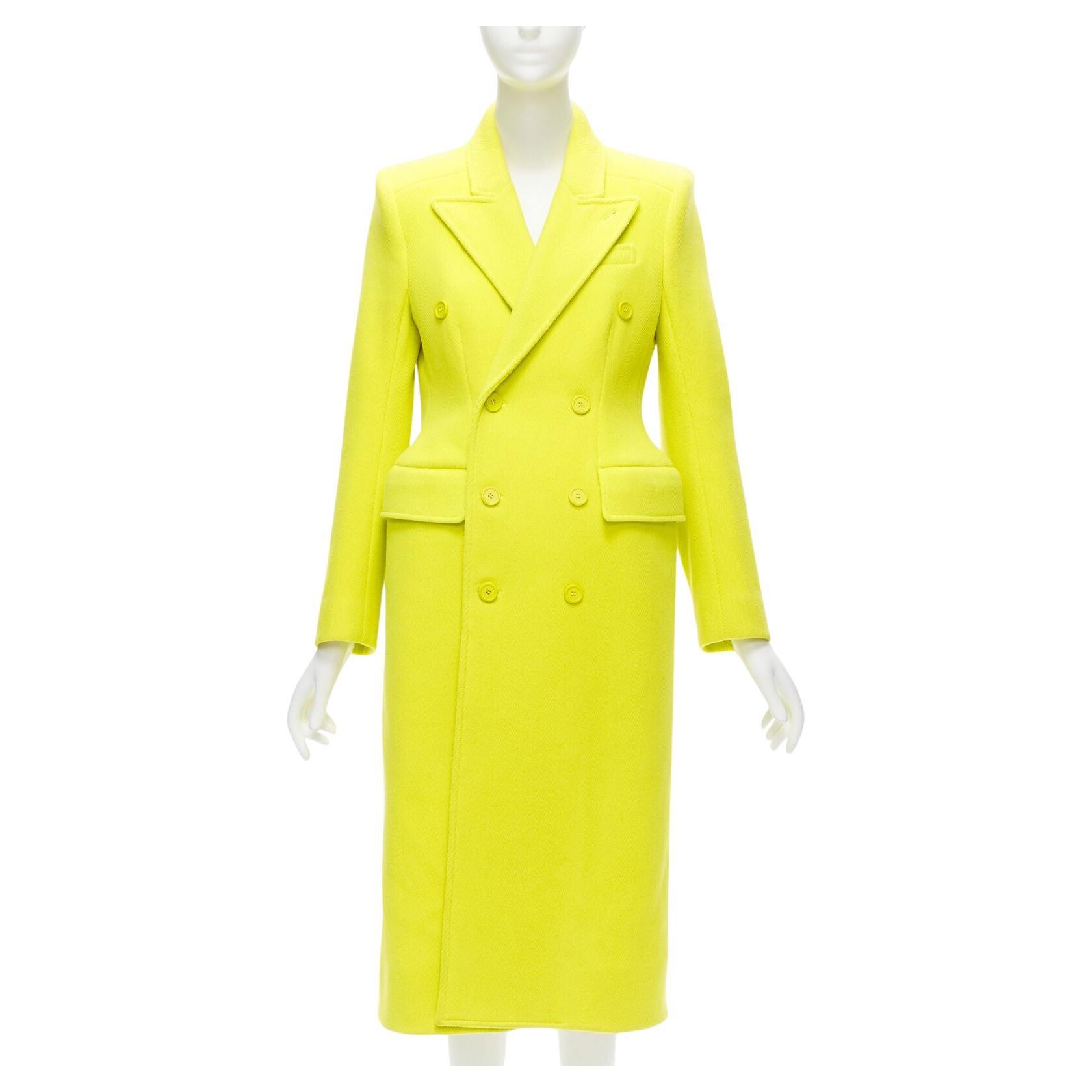 new BALENCIAGA Hourglass bright yellow wool double breasted peplum coat FR34 XS For Sale