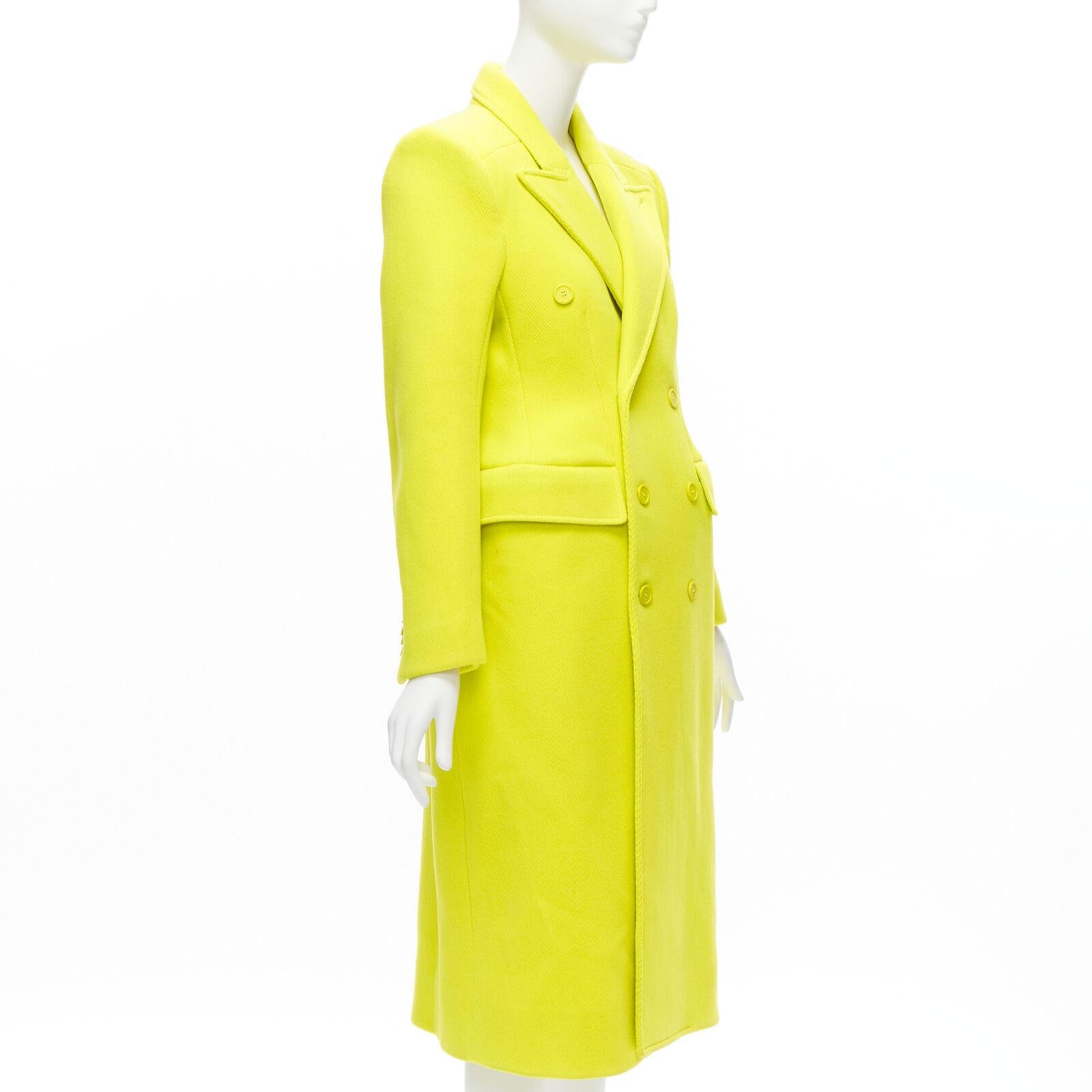 Yellow new BALENCIAGA Hourglass bright yellow wool double breasted peplum coat FR36 S
