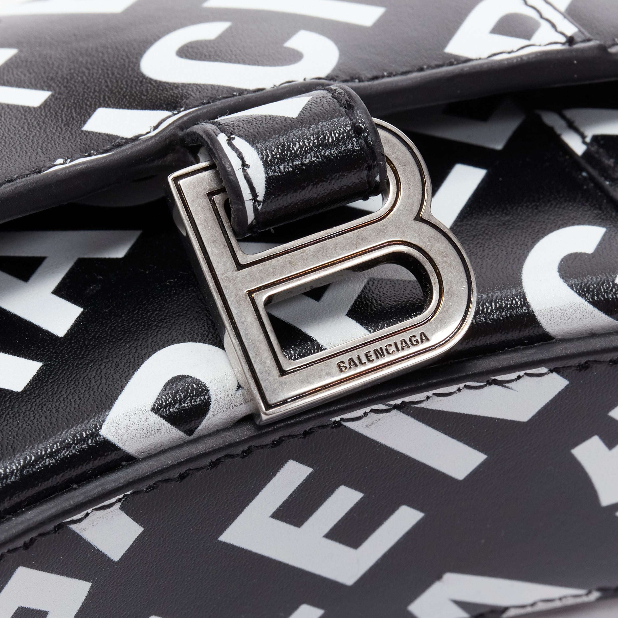 Women's new BALENCIAGA Hourglass Nano black white logo leather crossbody bag Limited