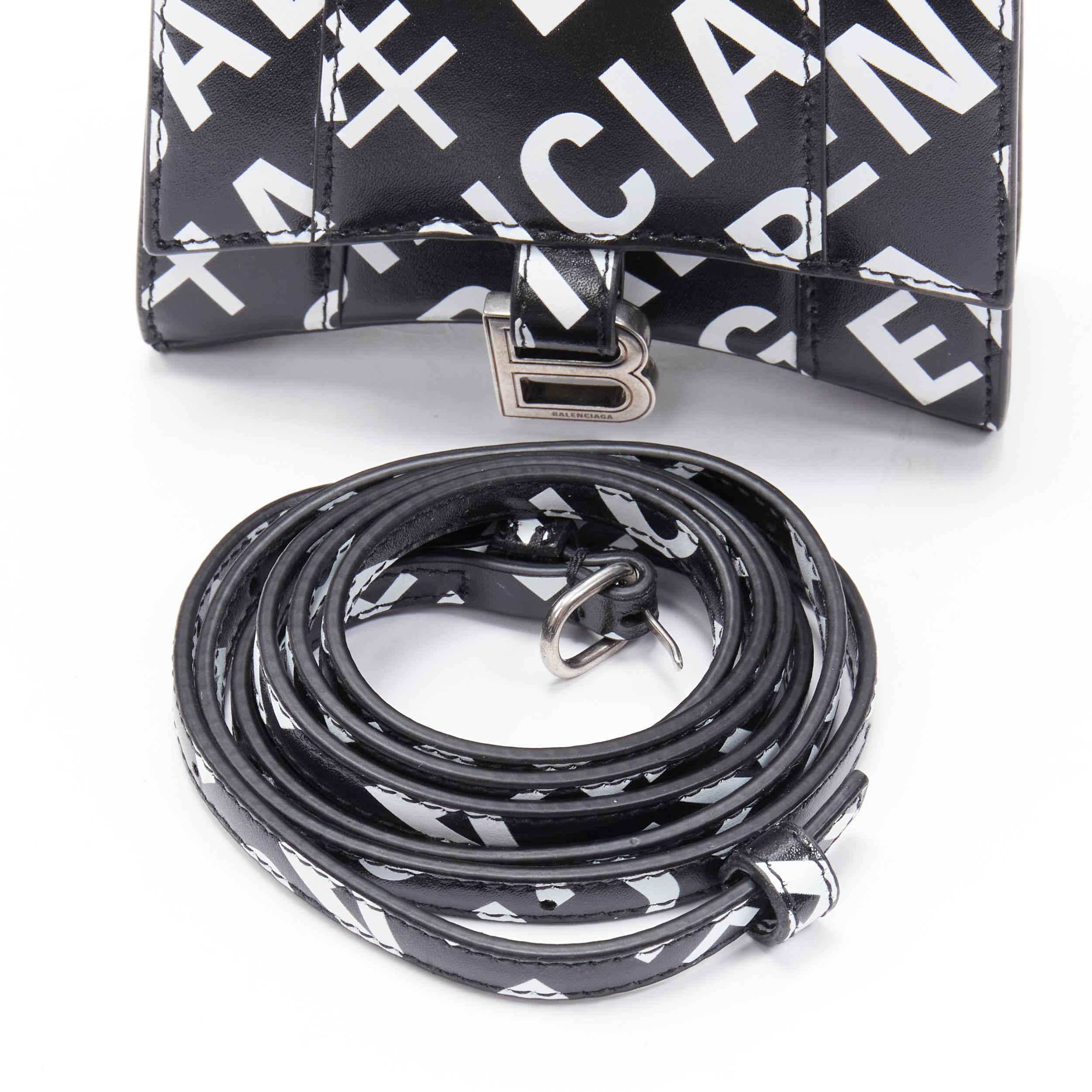 new BALENCIAGA Hourglass Nano black white logo leather crossbody bag Limited 1