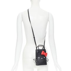 new BALENCIAGA Kitty Phone Holder red bow black leather micro crossbody bag