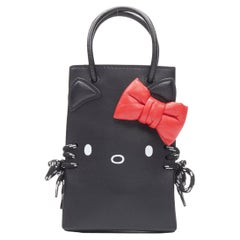 new BALENCIAGA Kitty Phone Holder red bow black leather micro crossbody bag