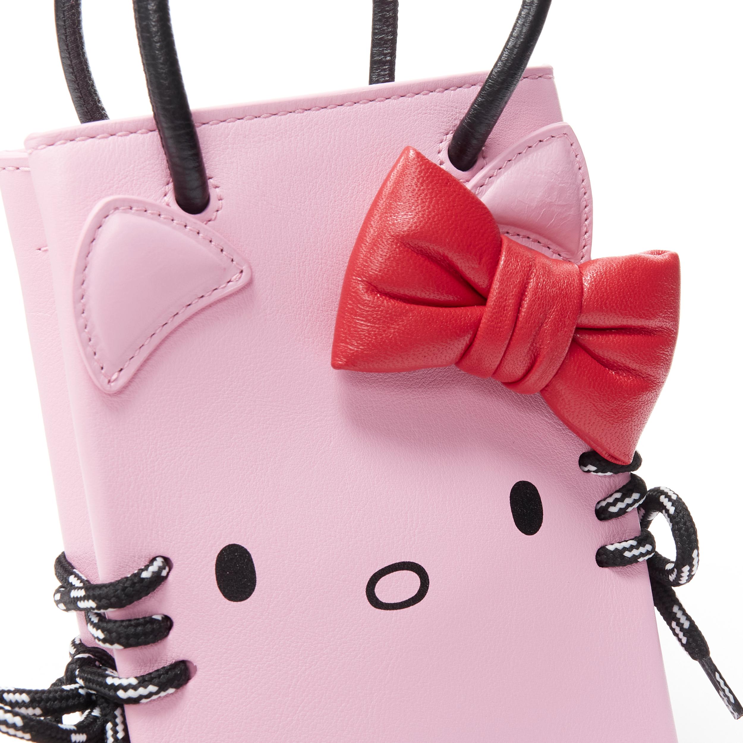 new BALENCIAGA Kitty Phone Holder red bow pink micro crossbody small tote bag In New Condition In Hong Kong, NT