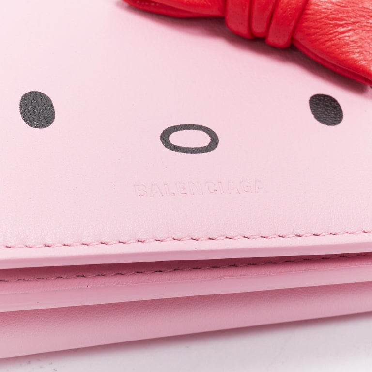 new BALENCIAGA Kitty pink red ribbon wallet micro silver chain