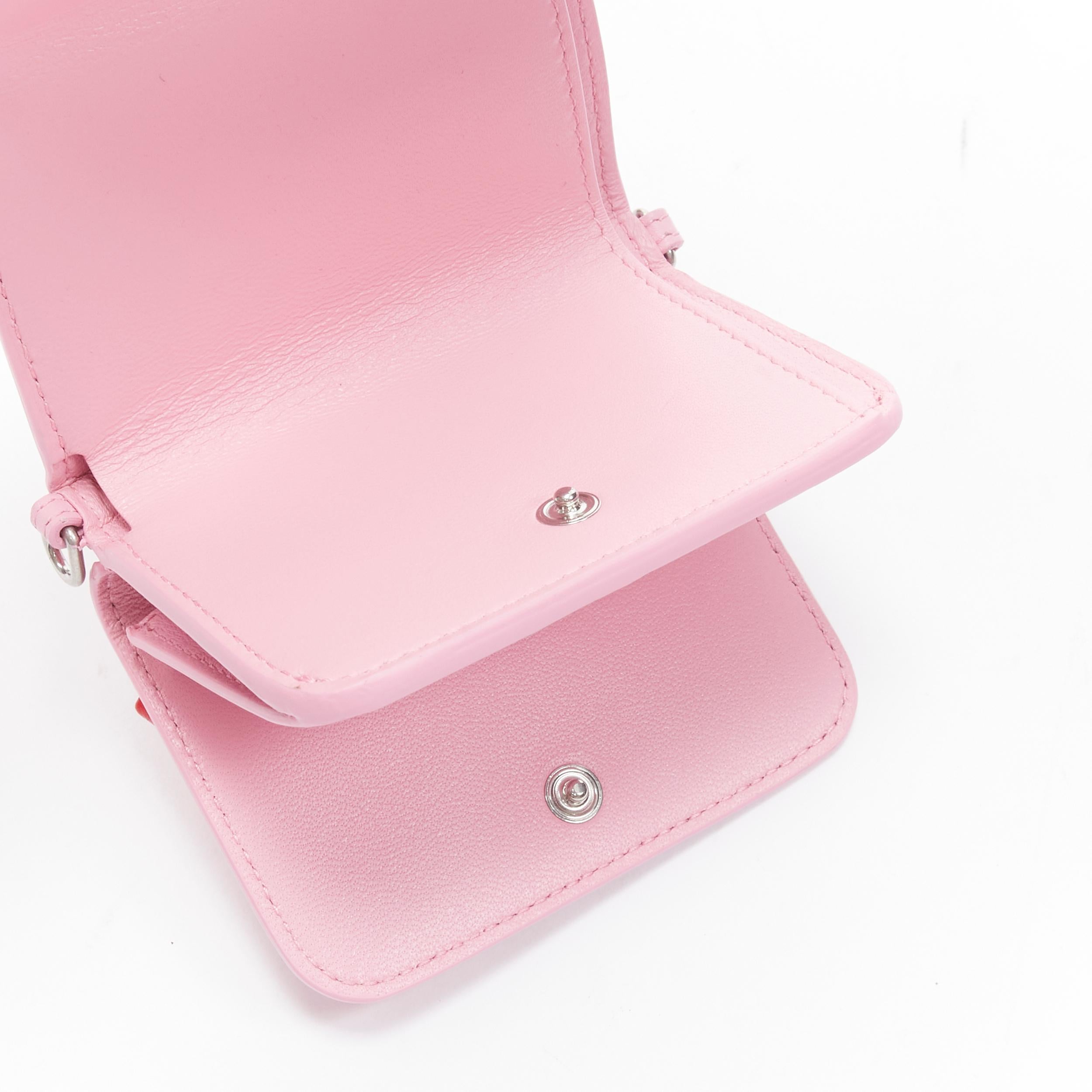 Women's new BALENCIAGA Kitty pink red ribbon wallet micro silver chain crossbody bag