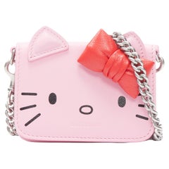 BALENCIAGA Nouveau sac à bandoulière portefeuille à rubans rose et rouge Kitty avec chaîne micro-argentée