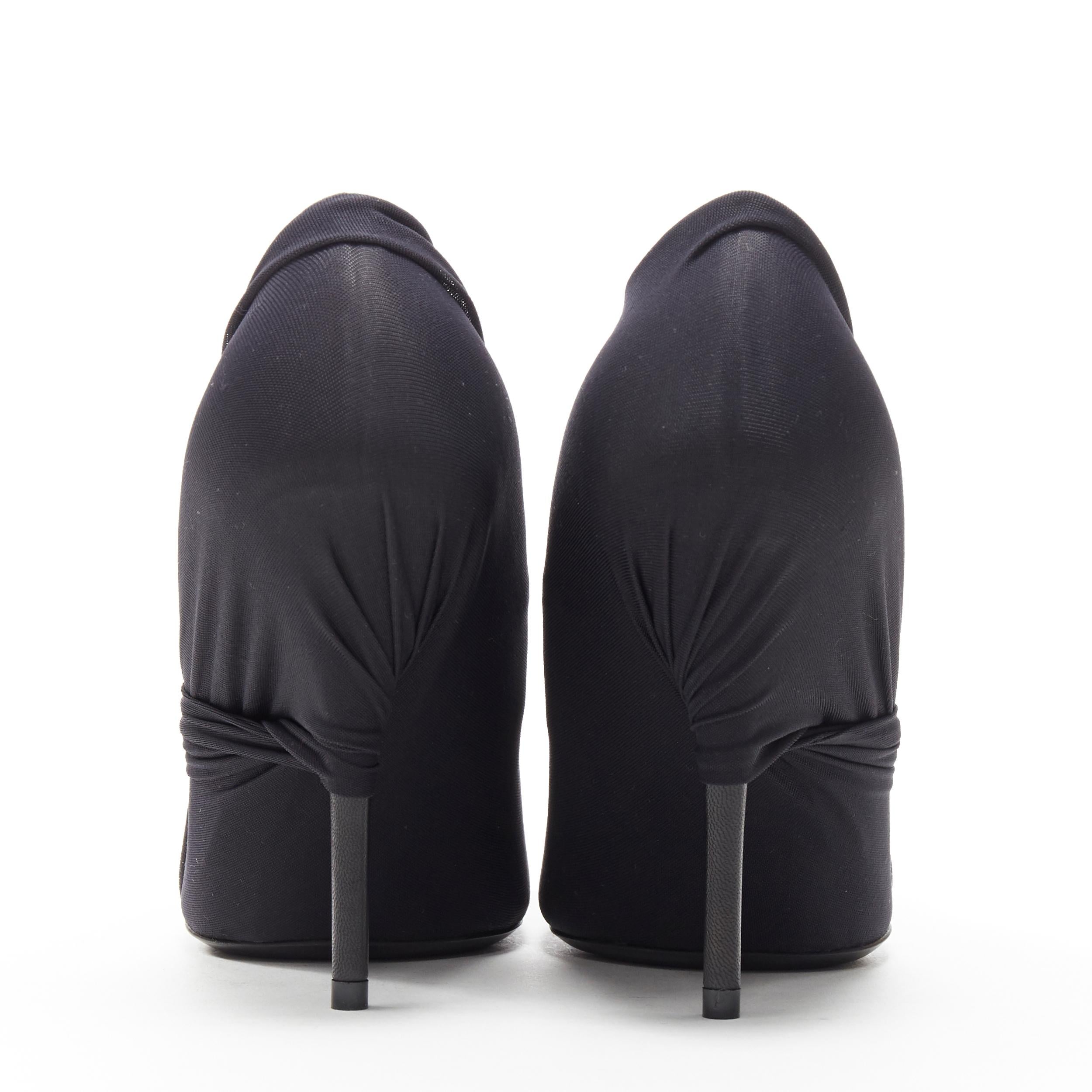 De las mujeres nuevo BALENCIAGA Knife Drape Knit negro jersey elástico envuelto tacón alto EU38