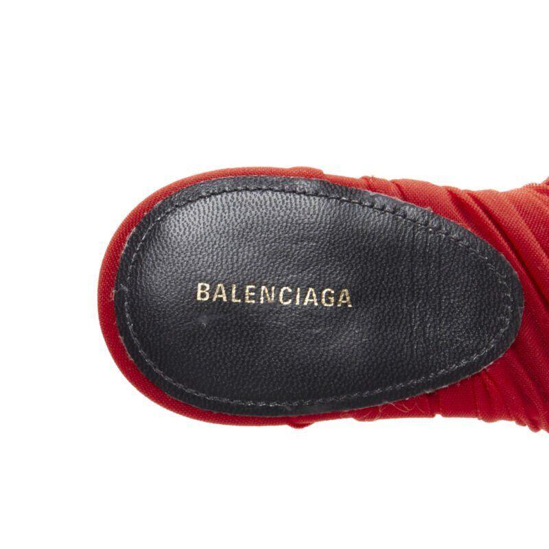 new BALENCIAGA Knife Drape Knit red fine jersey wrapped kitten heel mule EU37 6