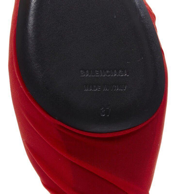 new BALENCIAGA Knife Drape Knit red fine jersey wrapped kitten heel mule EU37 7