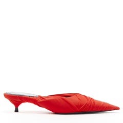 new BALENCIAGA Knife Drape Knit red fine jersey wrapped kitten heel mule EU37