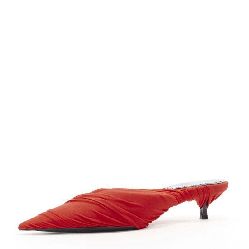 Women's new BALENCIAGA Knife Drape Knit red fine jersey wrapped kitten heel mule EU37