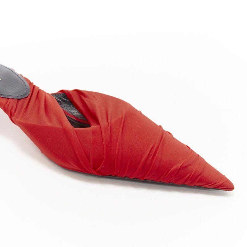new BALENCIAGA Knife Drape Knit red fine jersey wrapped kitten heel mule EU37 4