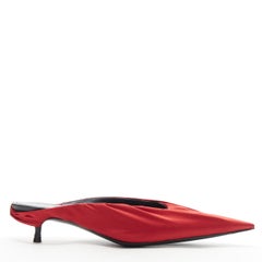 new BALENCIAGA Knife red satin wrapped point toe kitten heel mule EU37.5