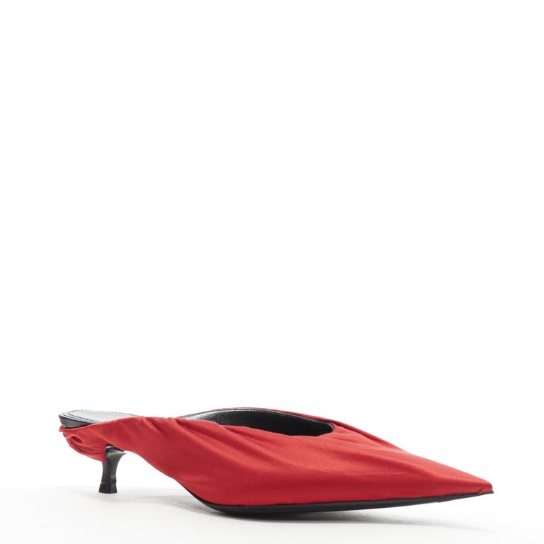 new BALENCIAGA Knife red satin wrapped point toe kitten heel mule EU37.5  For Sale at 1stDibs