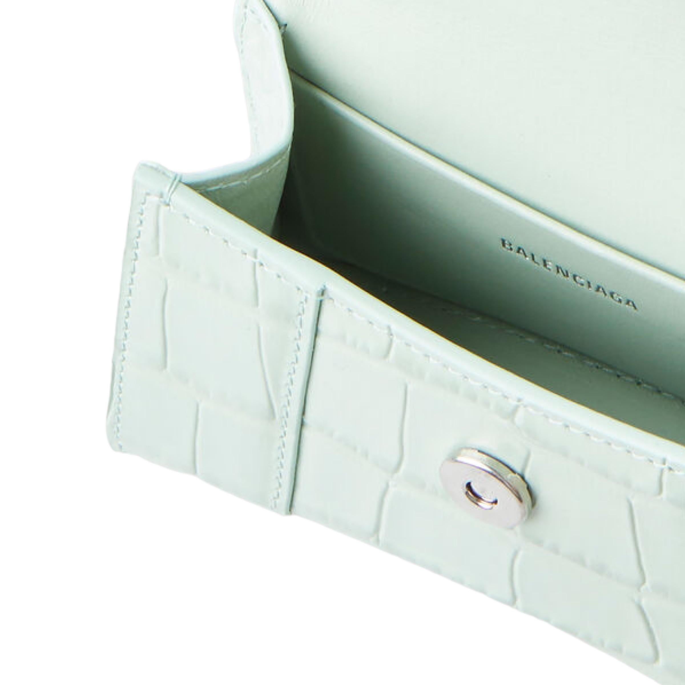 New Balenciaga Light Green Nano Hourglass Crocodile Pattern Leather Crossbody Ba For Sale 3