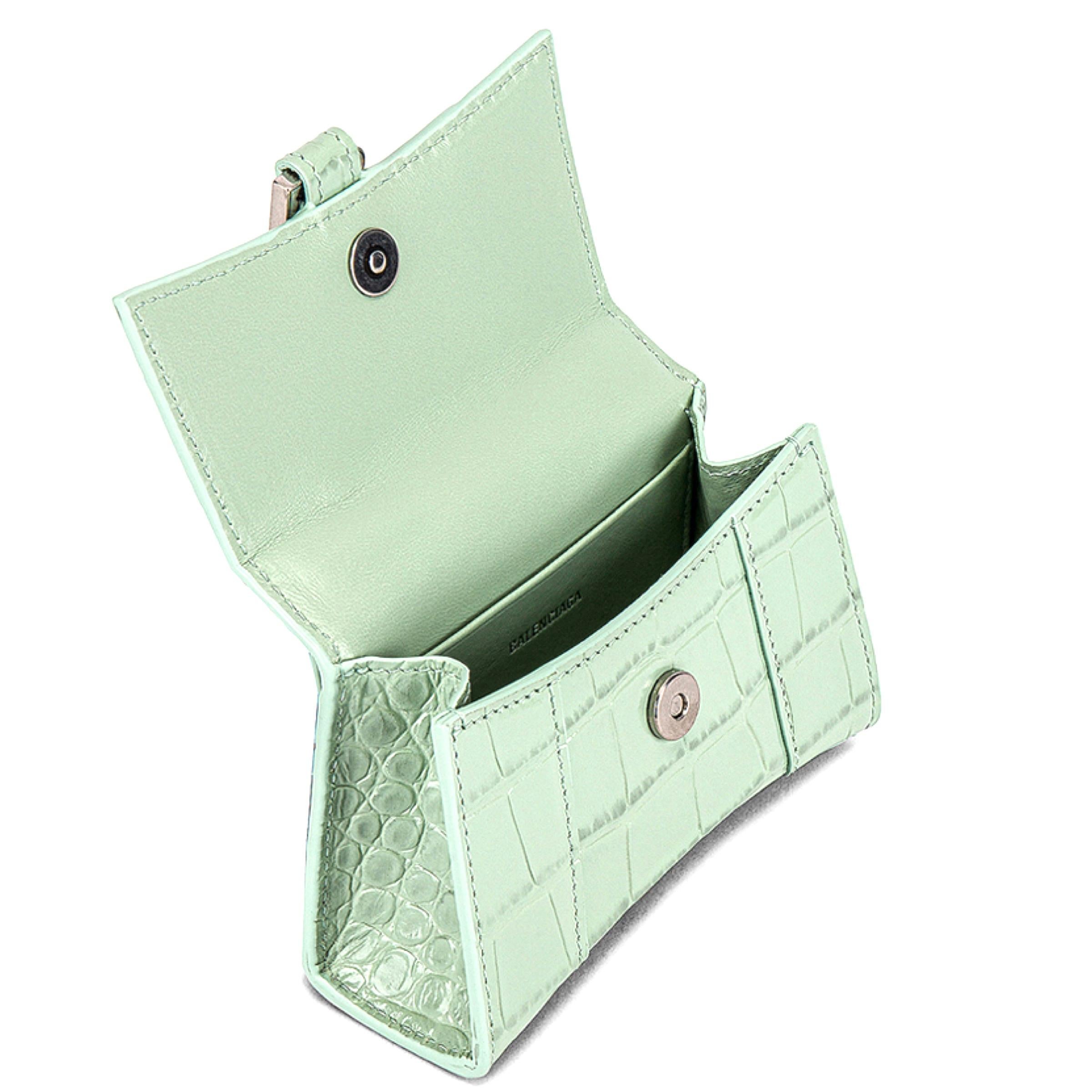 New Balenciaga Light Green Nano Hourglass Crocodile Pattern Leather Crossbody Ba For Sale 9