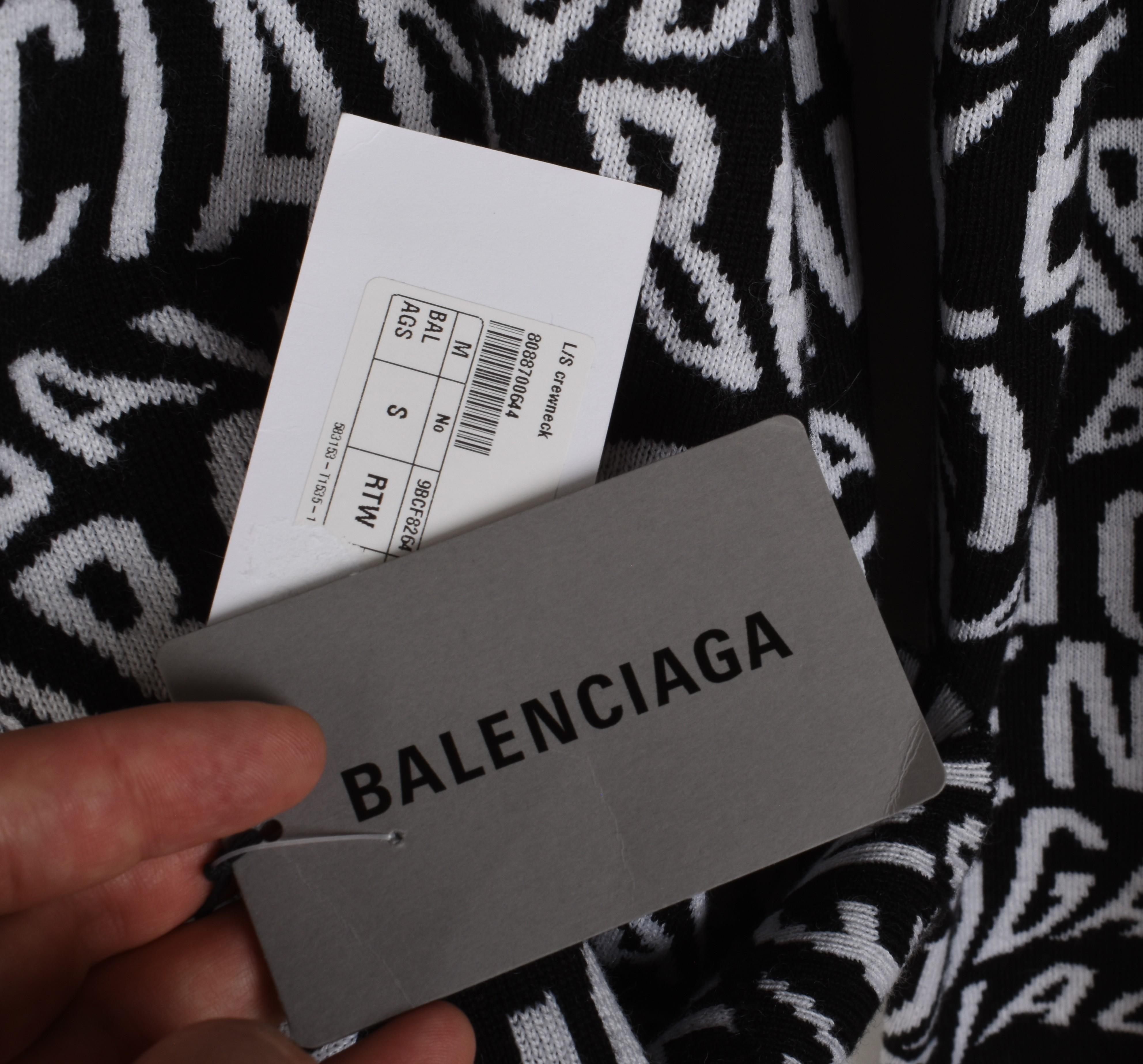 New Balenciaga Men Sweater Crew Neck Logo Size S/M, S1436 en venta 1