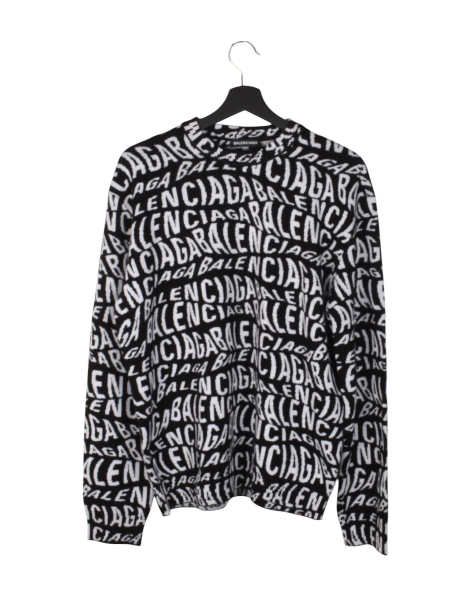 New Balenciaga Men Sweater Crew Neck Logo Size S/M, S1436 en venta