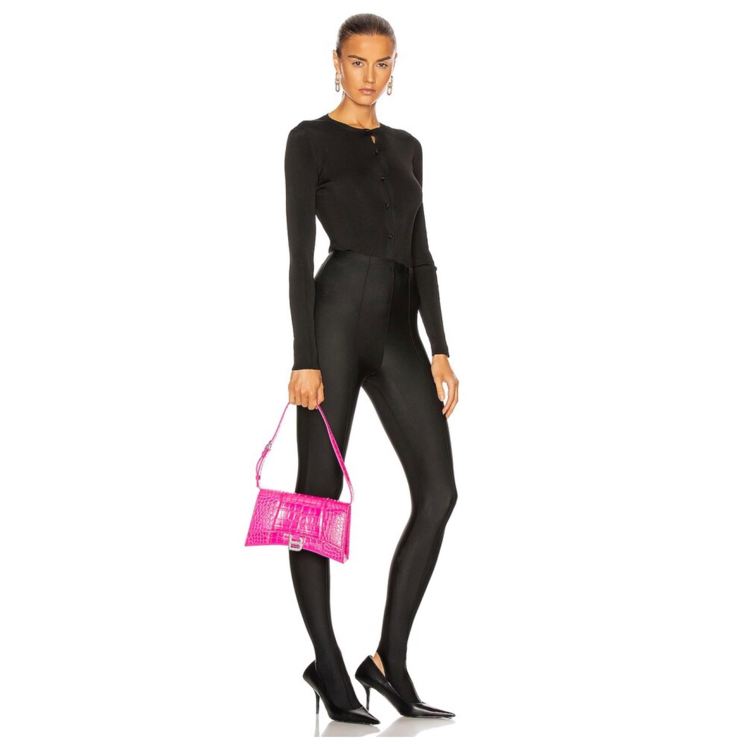 NEW Balenciaga Pink Hourglass Baguette Crocodile Skin Embossed Shoulder Bag For Sale 4