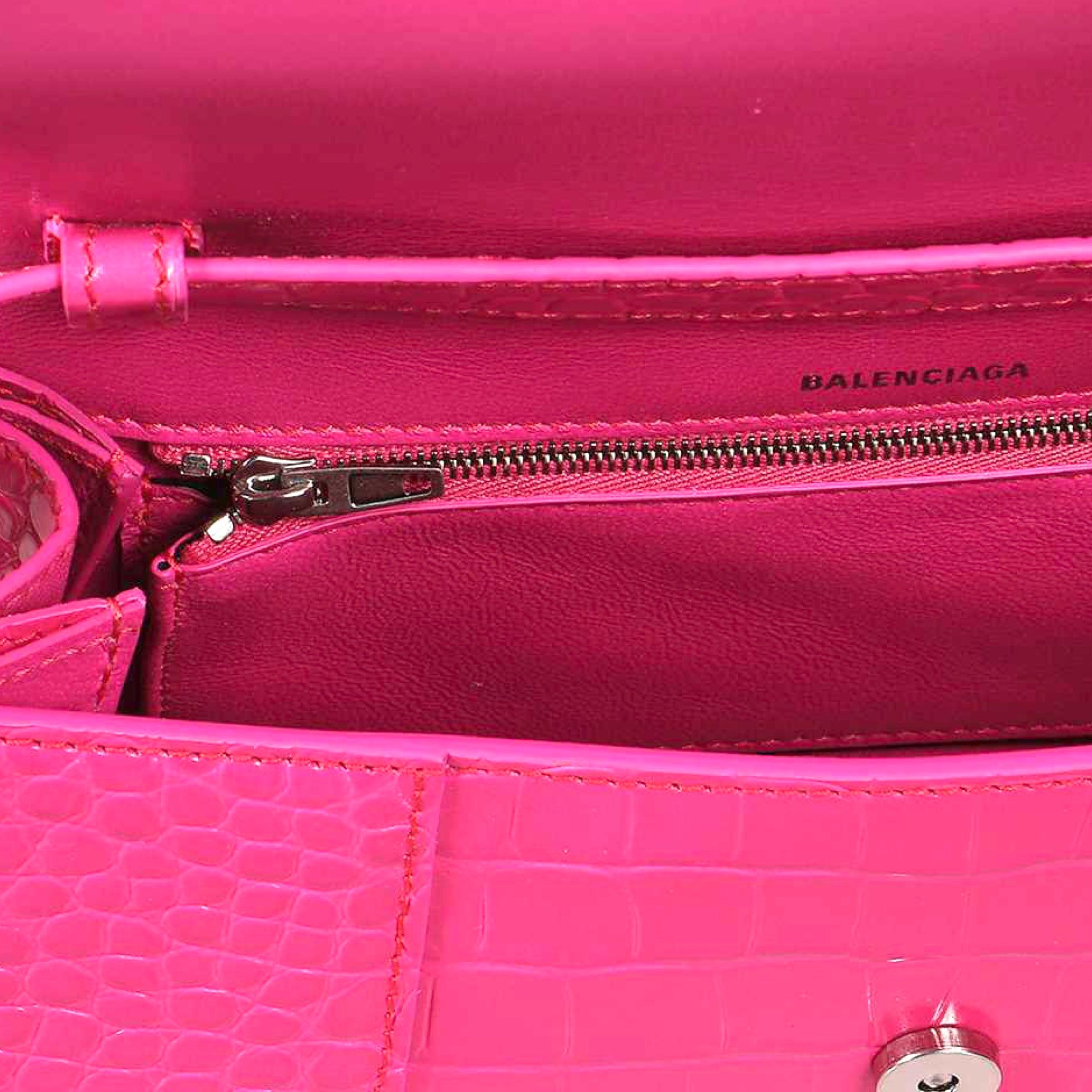 NEW Balenciaga Pink Hourglass Baguette Crocodile Skin Embossed Shoulder Bag For Sale 1