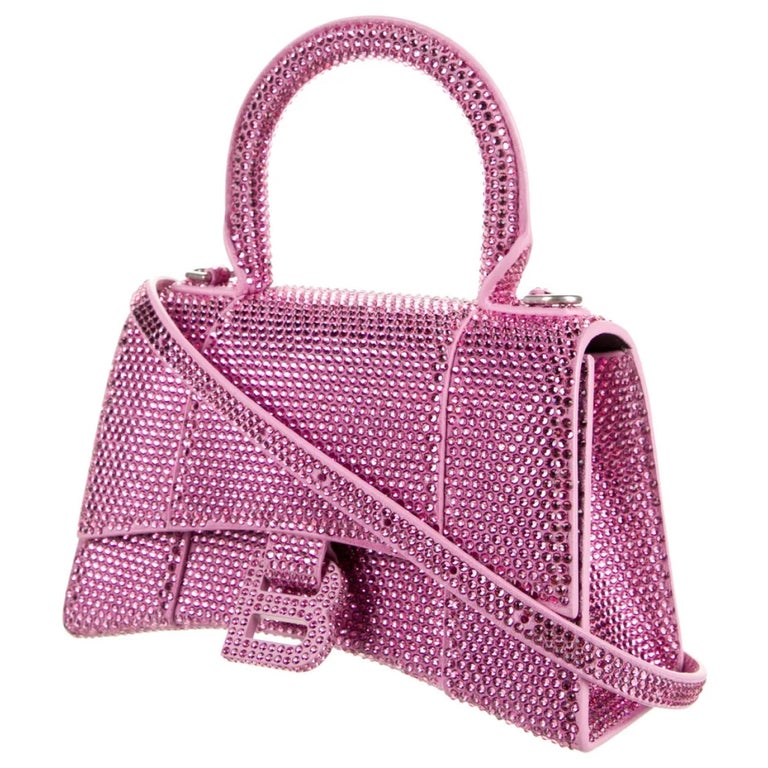 NEW Balenciaga Pink Hourglass XS Suede Leather Rhinestones Crossbody Bag  For Sale at 1stDibs