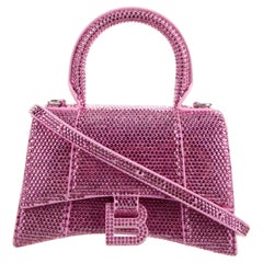 NEW Balenciaga Pink Hourglass XS Suede Leather Rhinestones Crossbody Bag