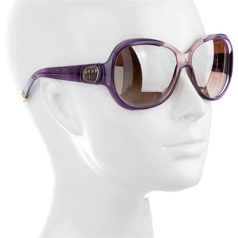 Gray New Balenciaga Purple Reflective Sunglasses With Case