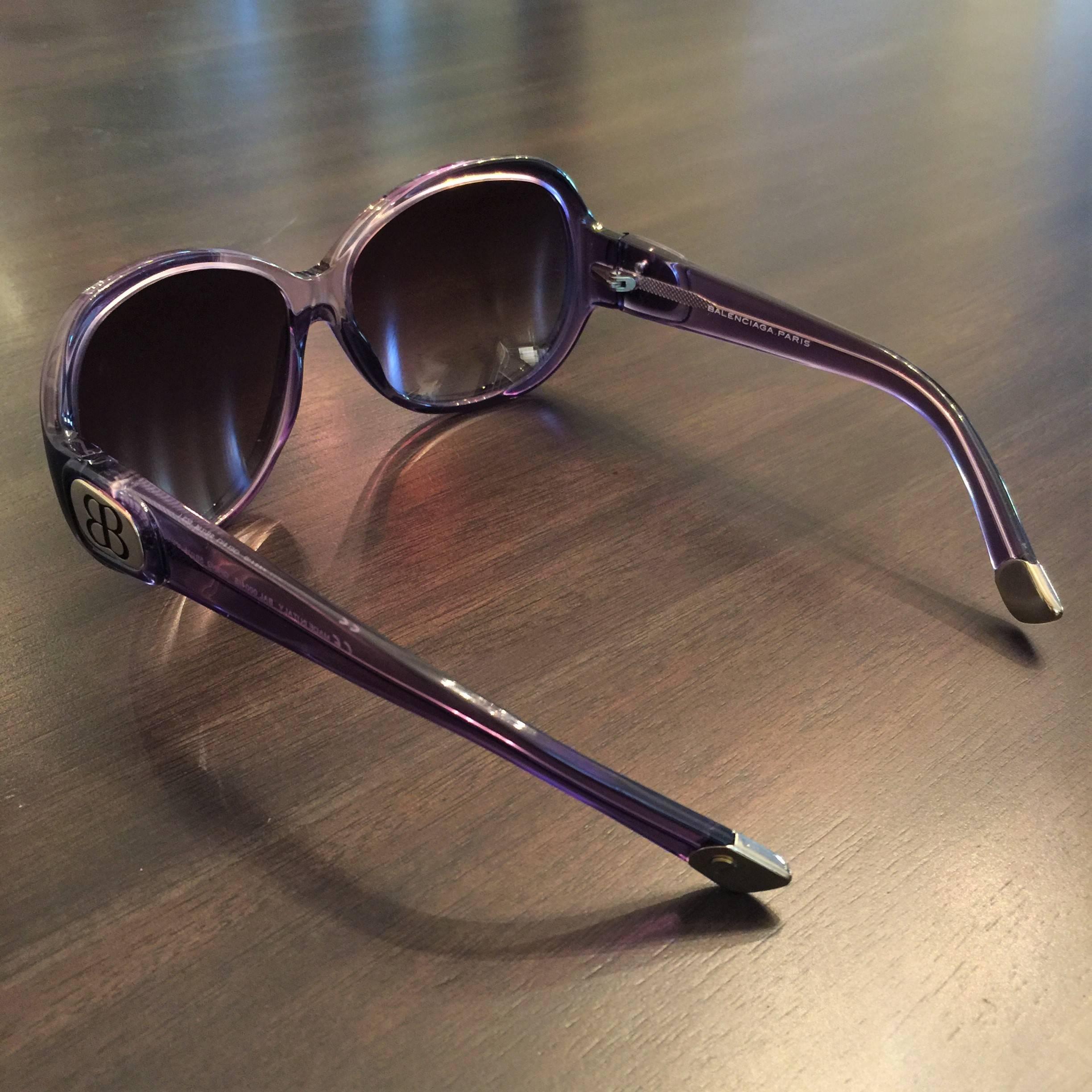 Women's New Balenciaga Purple Reflective Sunglasses With Case
