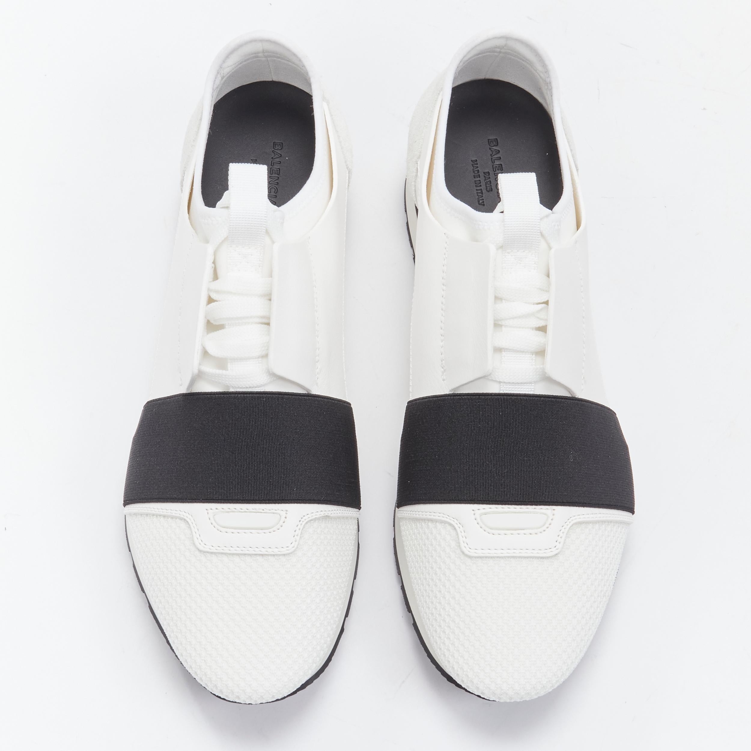 Gray new BALENCIAGA Race Runner white mesh leather black strap low sneaker EU43 US10